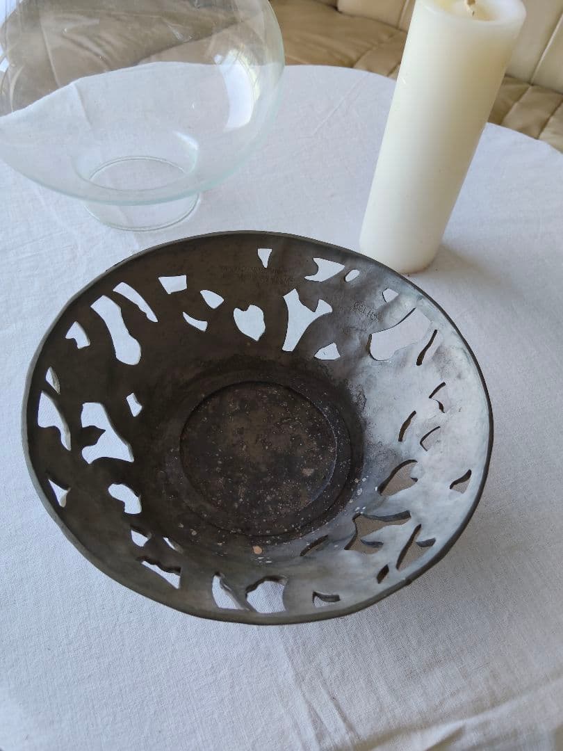 カナダSeagullシーガル社製 ガラスとピューターのキャンドルホルダー