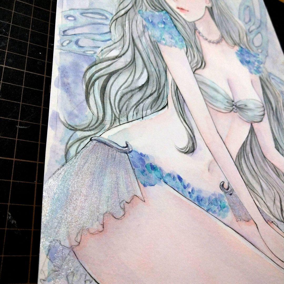 24519B 手描きイラスト　肉筆原画　水彩画　オリジナル 絵画