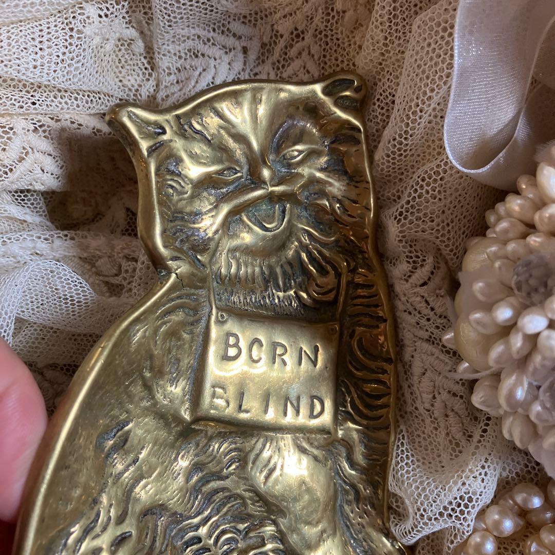 フランスアンティーク猫プレート　アスティエ　真鍮　猫トレイ　看板