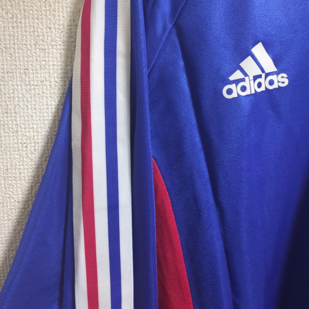 新品adidas 長袖サッカーユニフォーム青トリコロールライン襟付き10枚セット