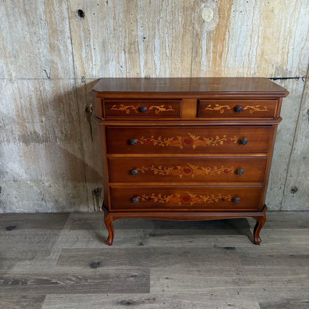 イタリア　猫脚　象嵌細工　4段チェスト ヴィンテージ