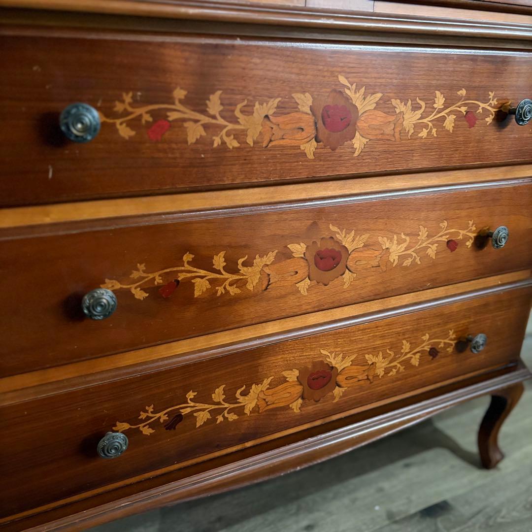 イタリア　猫脚　象嵌細工　4段チェスト ヴィンテージ