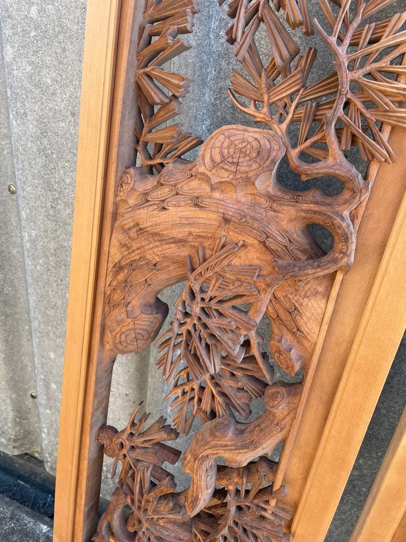 稀少/井波彫刻/栄二郎 刀/細密彫刻/両面彫刻/彫刻欄間/欄間/木彫/一対/2枚
