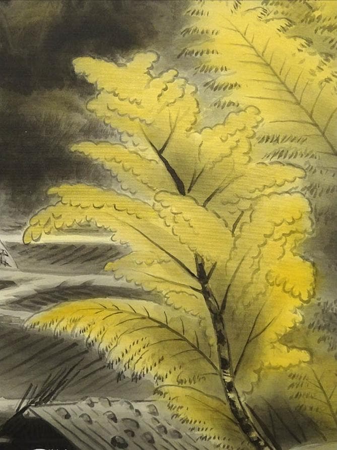 【真作】掛軸 岡田典正『洛北の里』絹本 肉筆 共箱付 掛け軸 g041518