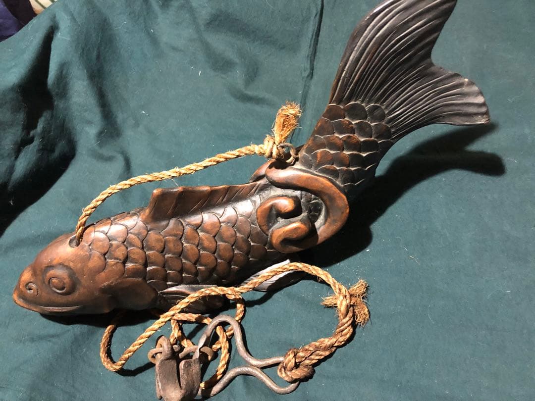 自在鉤　鯉　木彫　木製　古民具　置物　アンティーク　時代物　インテリア