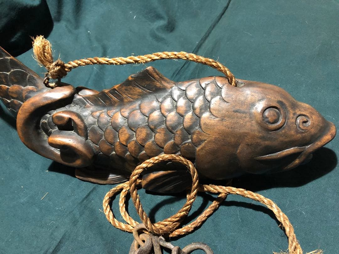 自在鉤　鯉　木彫　木製　古民具　置物　アンティーク　時代物　インテリア