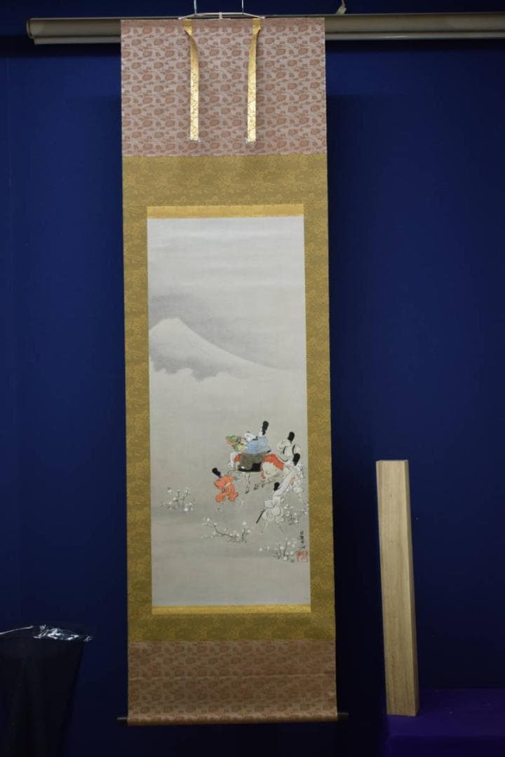 複製/尾形光琳/富士の巻狩り/人物乗馬図/大和絵/工芸/布袋屋掛軸HG-973