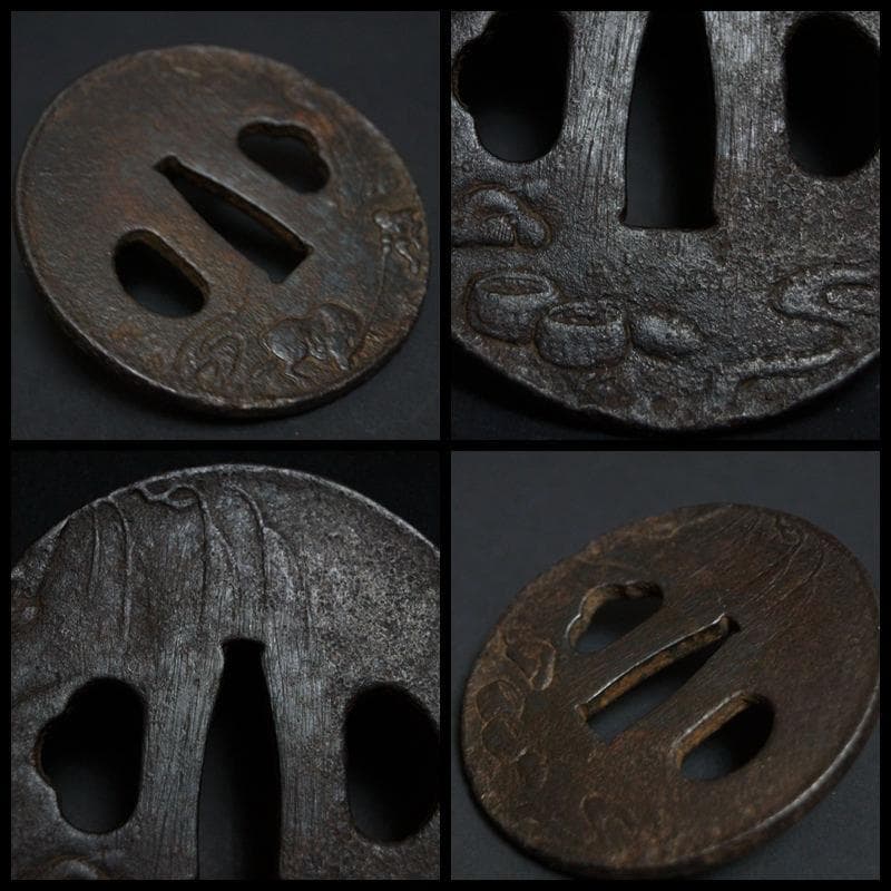 江戸期 古鍔 鉄製 金工細工『人物物語文』鍔 / 刀装具☆時代物☆