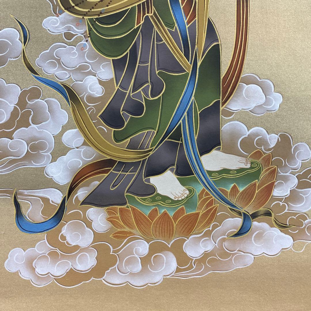 美品 掛け軸 松井玲二作 金地 三尊佛 共箱 真筆証明書付き 仏教美術