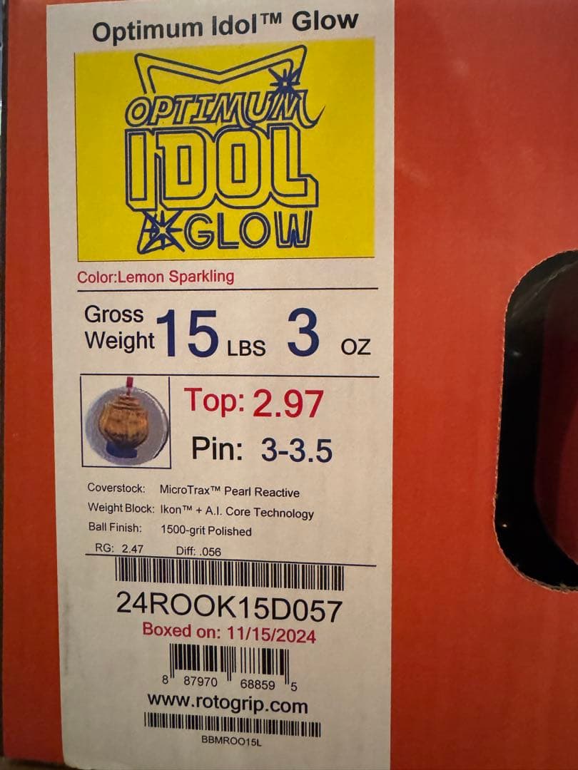 Optimum Idol Glow ボウリングボール 15ポンド