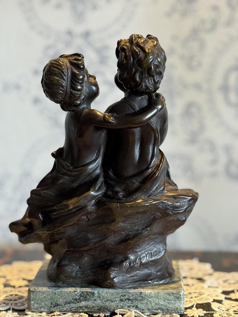 フランス　アールヌーヴォー　刻入　オーギュスト・モロー「椅子に座る子供」ブロンズ