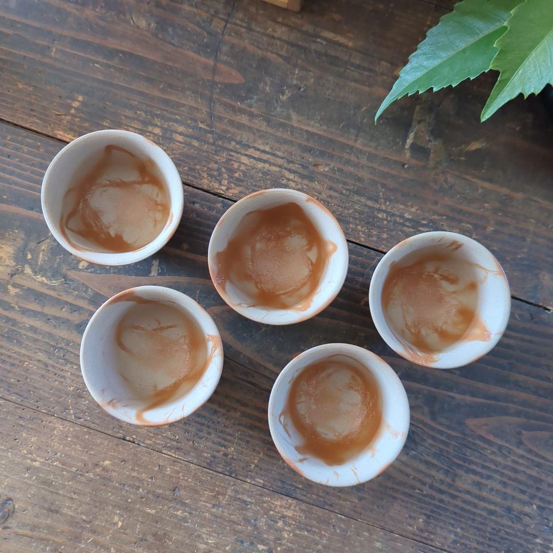 茶道具　備前焼　陶正園　木村陶峰　緋襷茶器　煎茶器揃　宝瓶　湯冷まし　湯呑み５