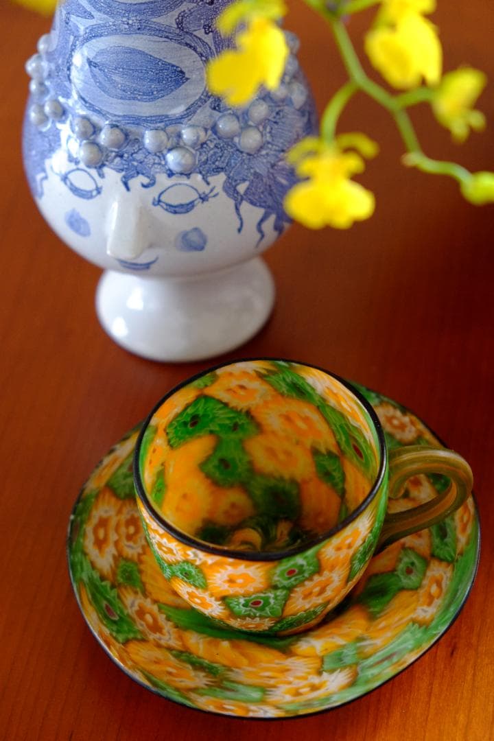 アンティーク ガラス ミルフィオリ カップ＆ソーサー/藤田喬平/舩木倭帆/グラス