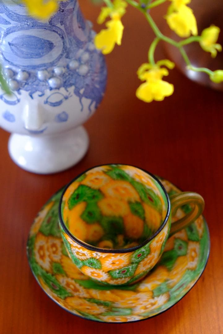 アンティーク ガラス ミルフィオリ カップ＆ソーサー/藤田喬平/舩木倭帆/グラス