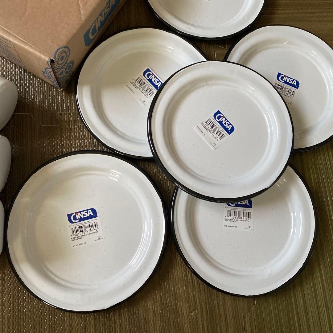 新品未使用★CINSA ホーロー平皿 6枚、ホーローマグ 3個　セット