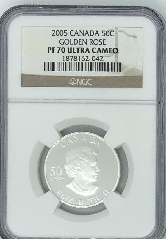 2005 カナダ 50セントシルバー24kゴールデンローズNGC PF70 UC
