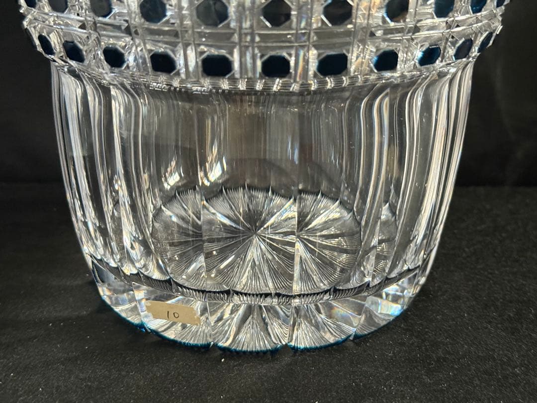 根岸幸雄作　色被ガラス切子　篭目紋　水指　共箱　茶道具　送料込み250927