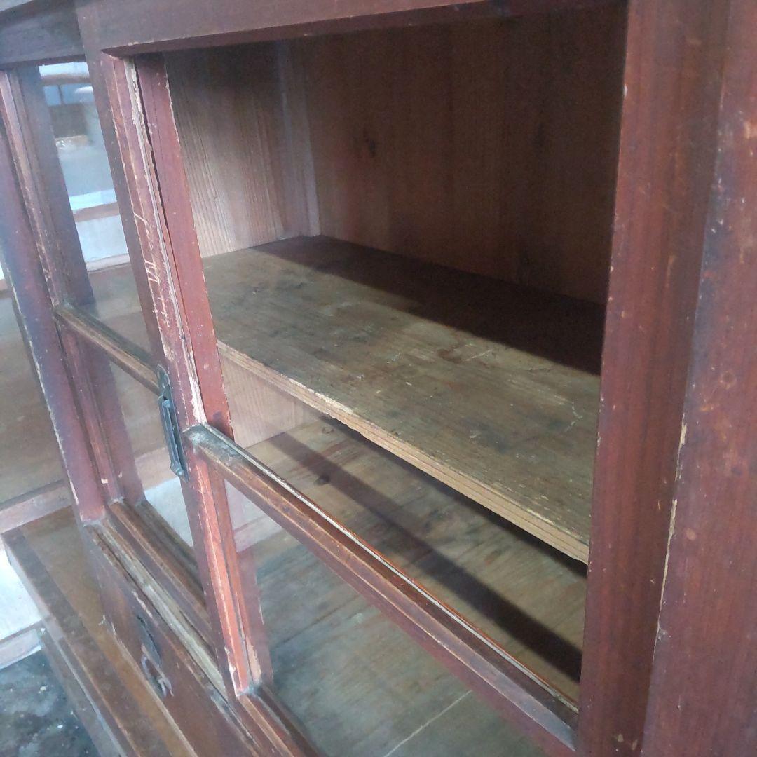 昭和レトロ ガラス戸棚｜引き出し付き食器棚｜古民家・カフェ什器に