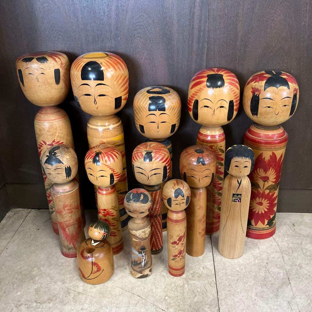 D-3 昭和レトロ 木製 こけし 小芥子 13体セット まとめ売り 日本人形