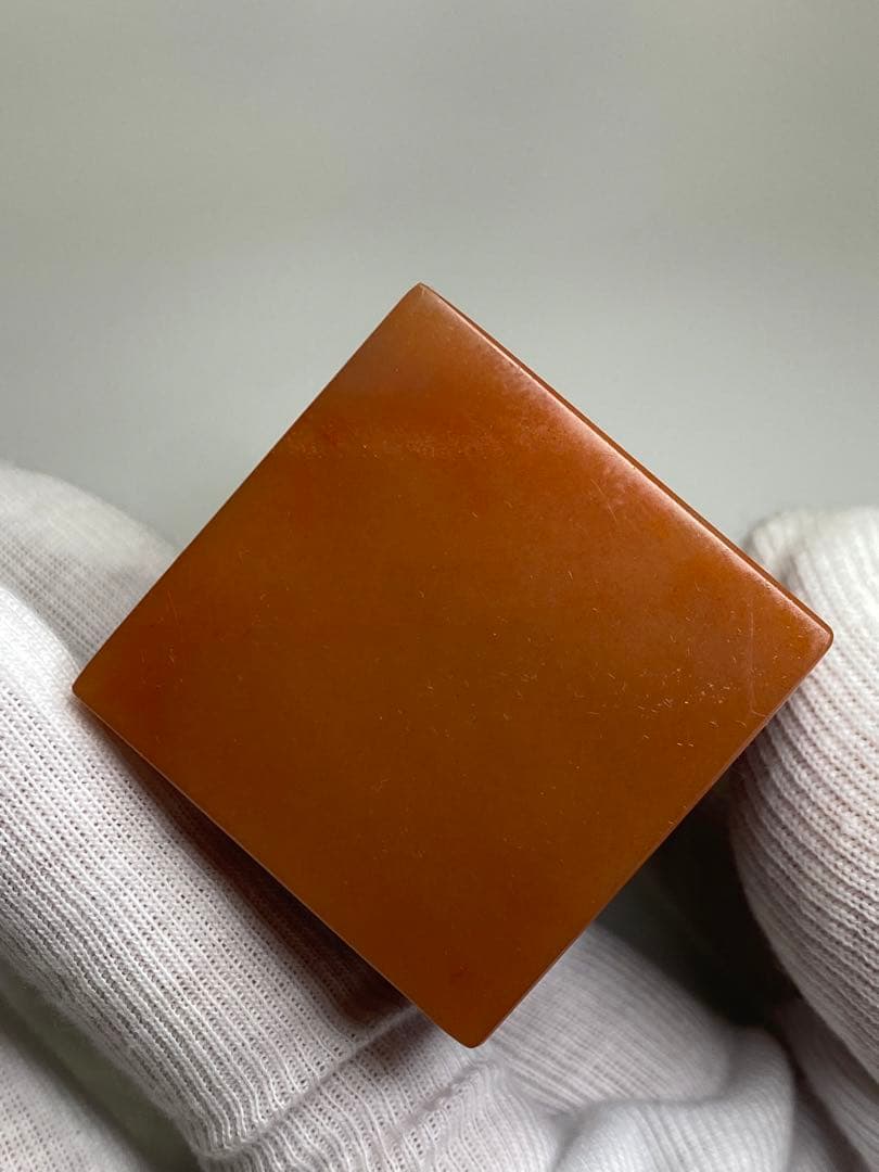 35寿山石　印材　 瑞獣献芝　紅石　大印面　篆刻　落款　雅号　書道　箱付き