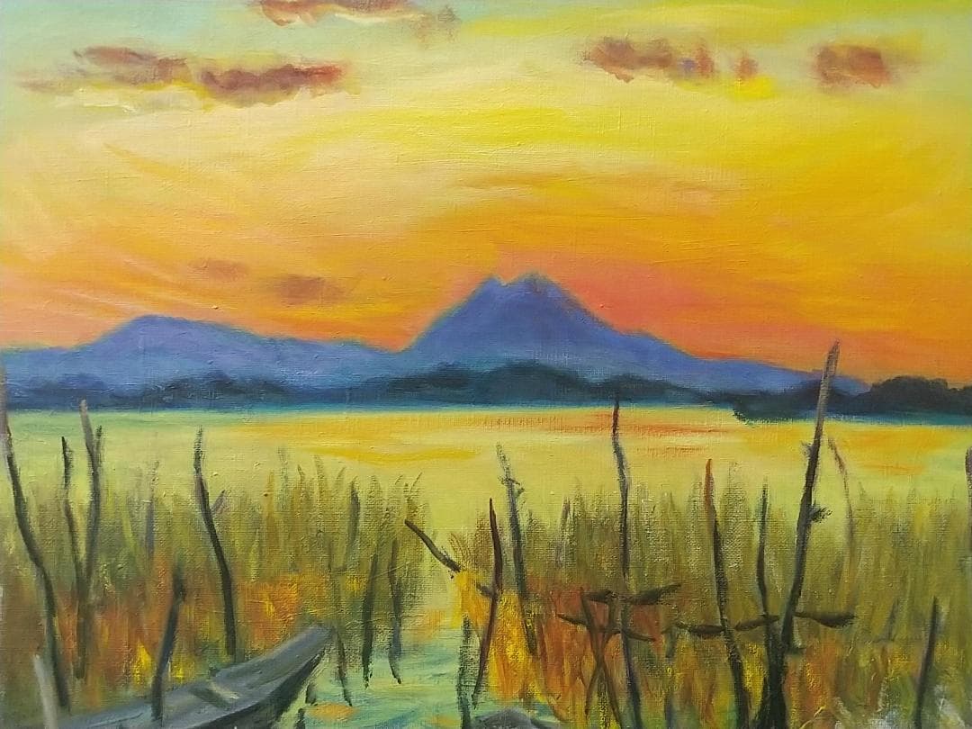 F8 絵画　油絵「水郷風景」1982