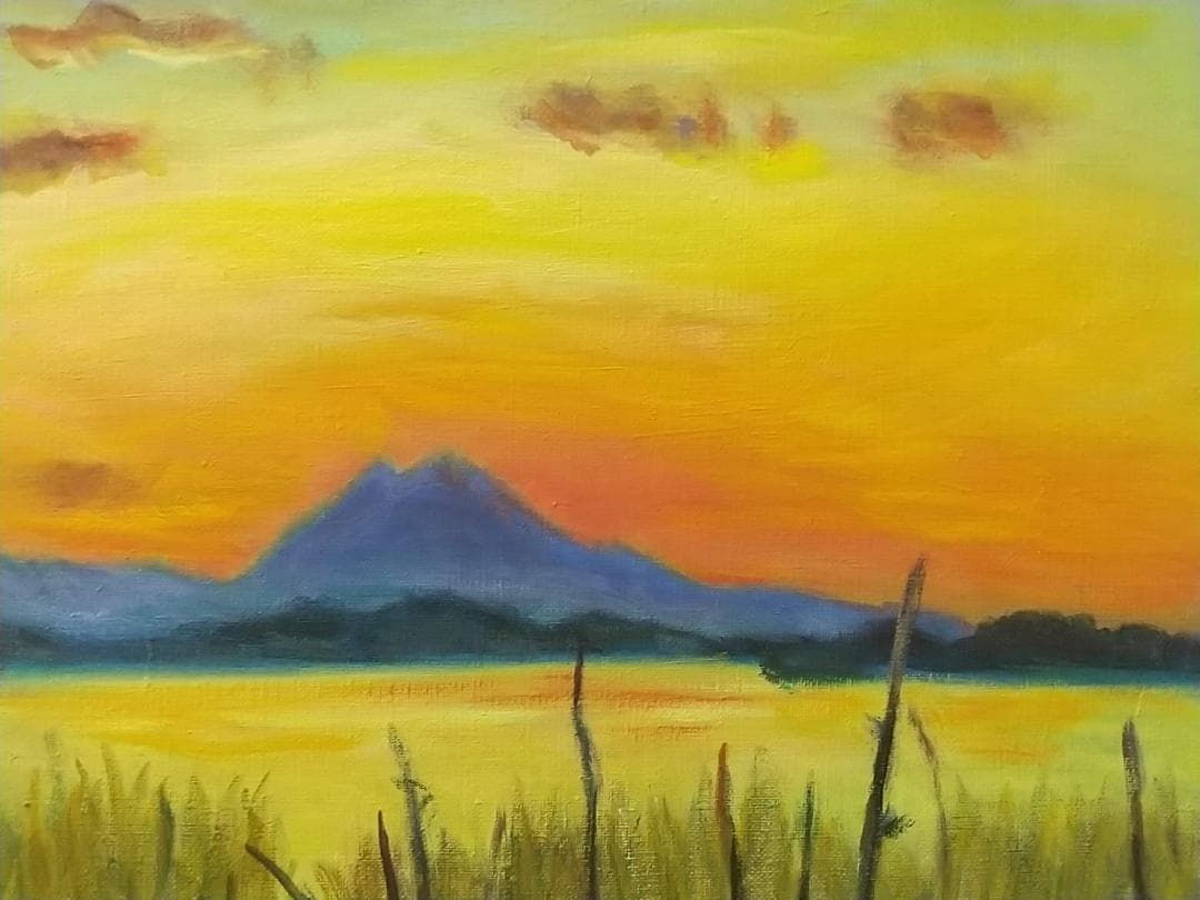 F8 絵画　油絵「水郷風景」1982