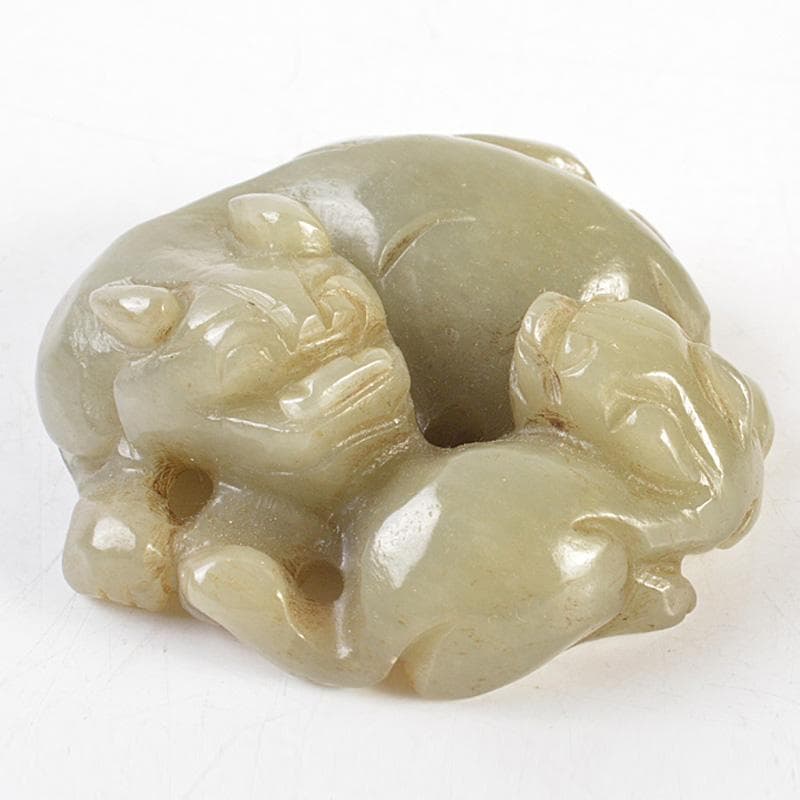 中国　玉石彫刻　神獣刻　根付　紙鎮　置物　C 7664E