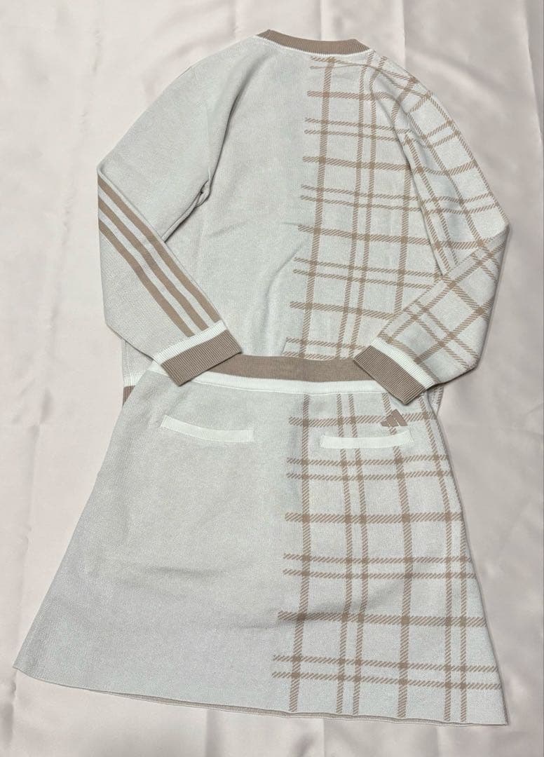 新品adidas ゴルフ　上品なクラシックスタイルセットアップ チェック　ニット