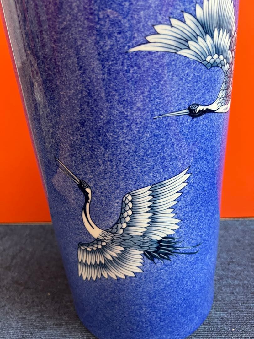 1344 激レア　其泉　色絵鶴文　傘立て　未使用　美術品