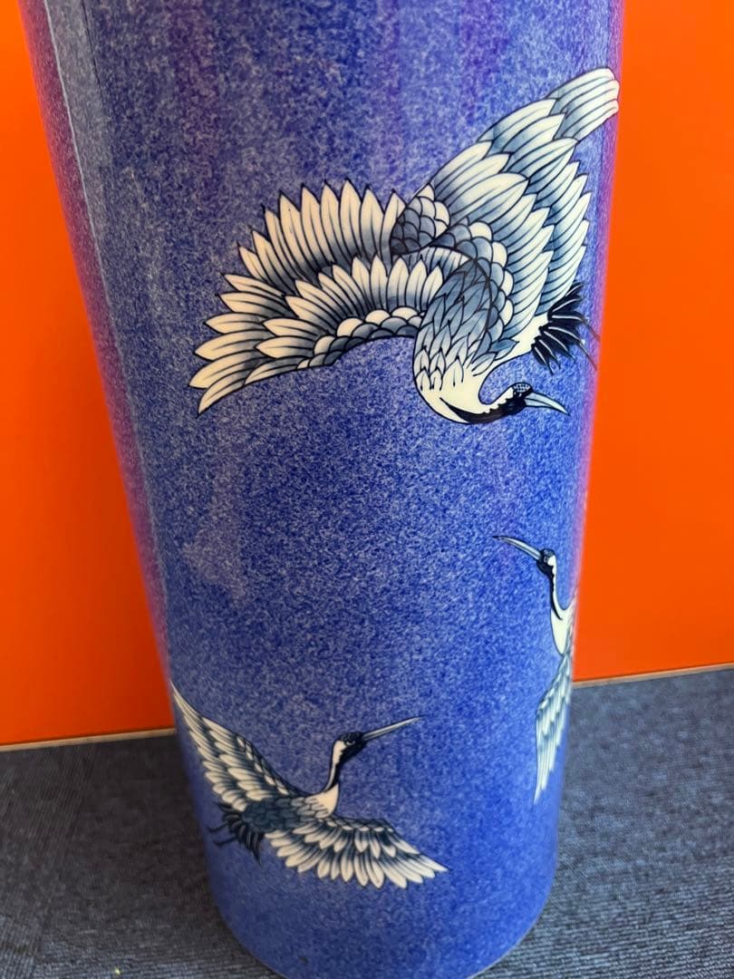 1344 激レア　其泉　色絵鶴文　傘立て　未使用　美術品