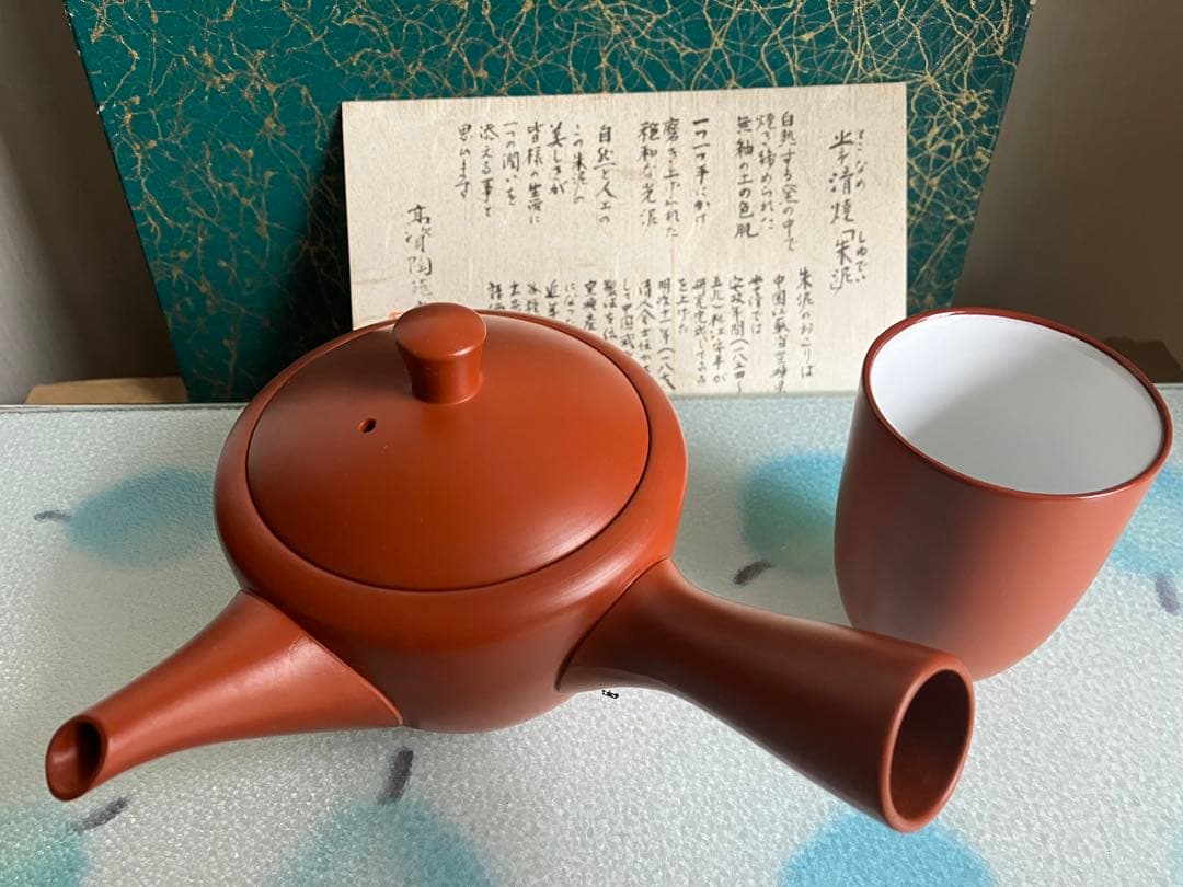 昭和レトロ　高級　常滑焼　高資　急須1&5客茶碗　セット　未使用品　箱あり 朱泥