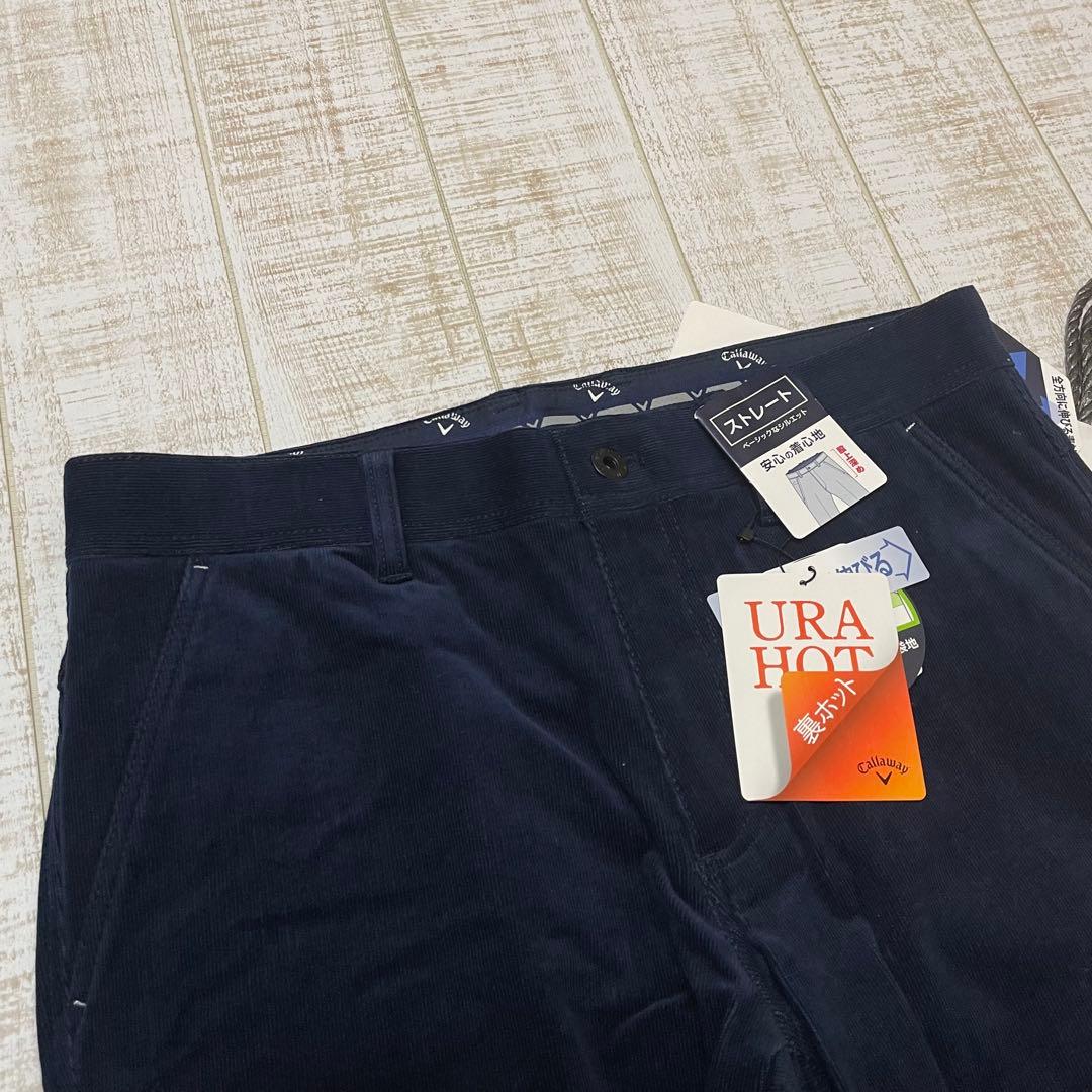 新品 キャロウェイ ストレートパンツ コーデュロイ ネイビー Lサイズ