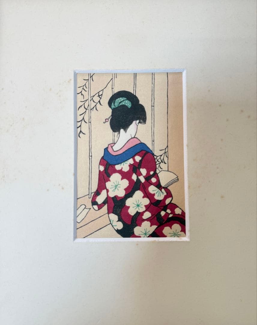 竹久夢二　木版画　【長き夜】読書　戦前　送料込み0120