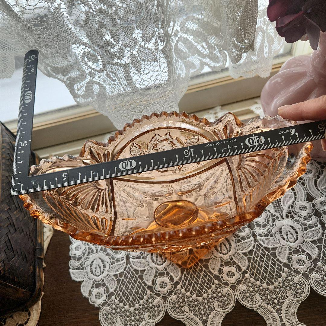 ピンクアンバー　薔薇のコンポート　フラワーベース