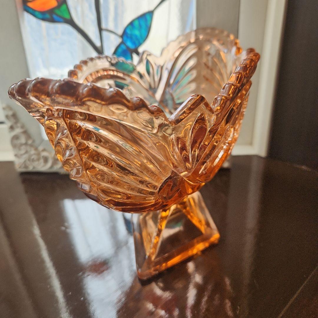 ピンクアンバー　薔薇のコンポート　フラワーベース