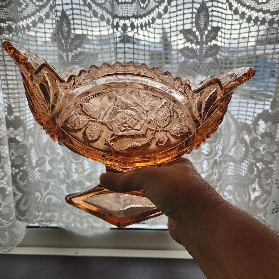 ピンクアンバー　薔薇のコンポート　フラワーベース