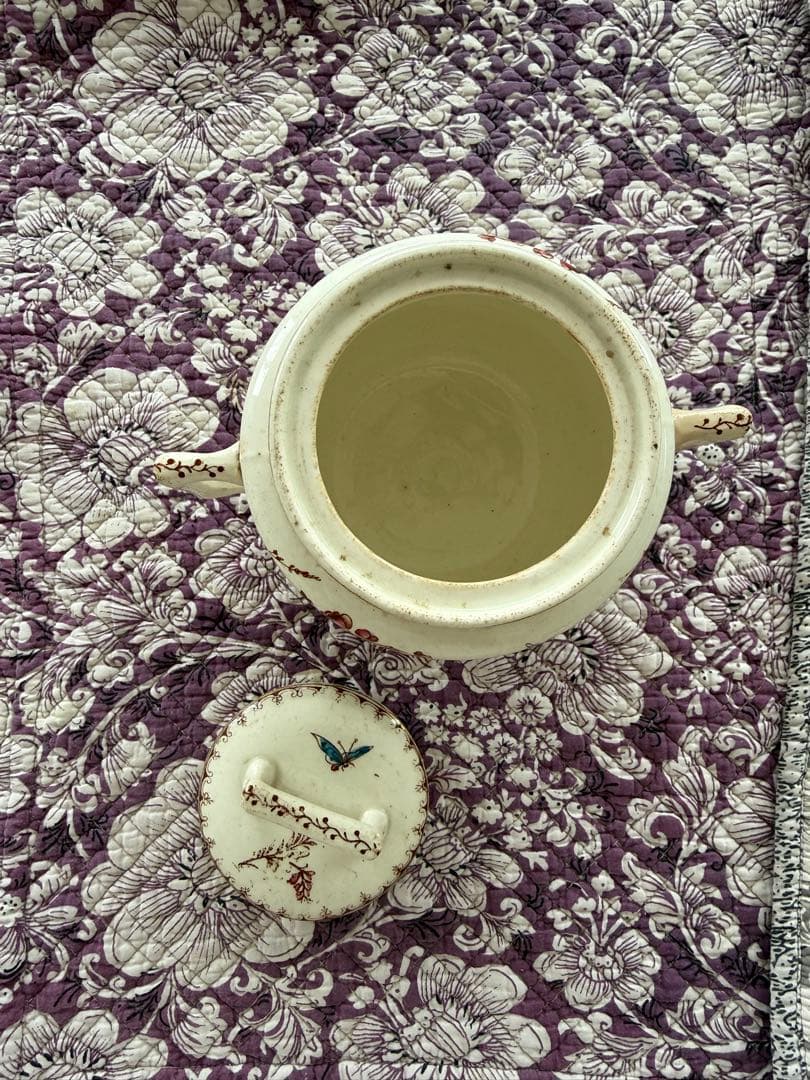 フランスアンティーク陶器リュネビィルmesangeシュガーポット