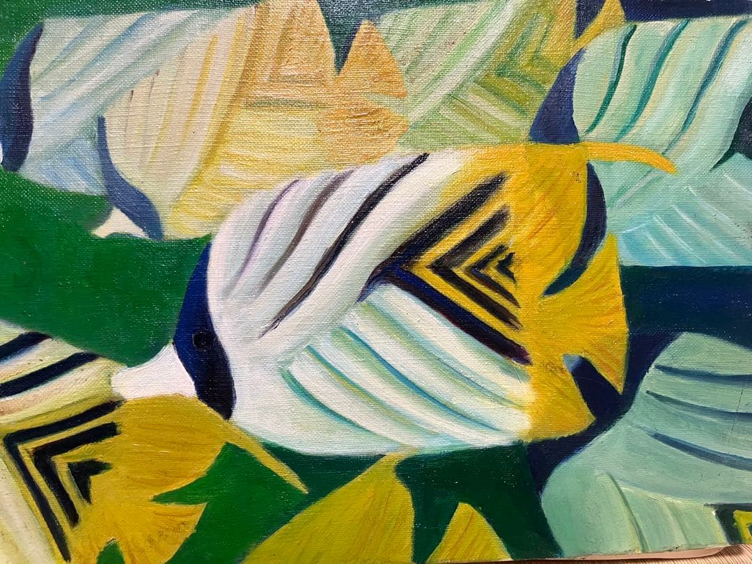 抽象的な魚の油彩画