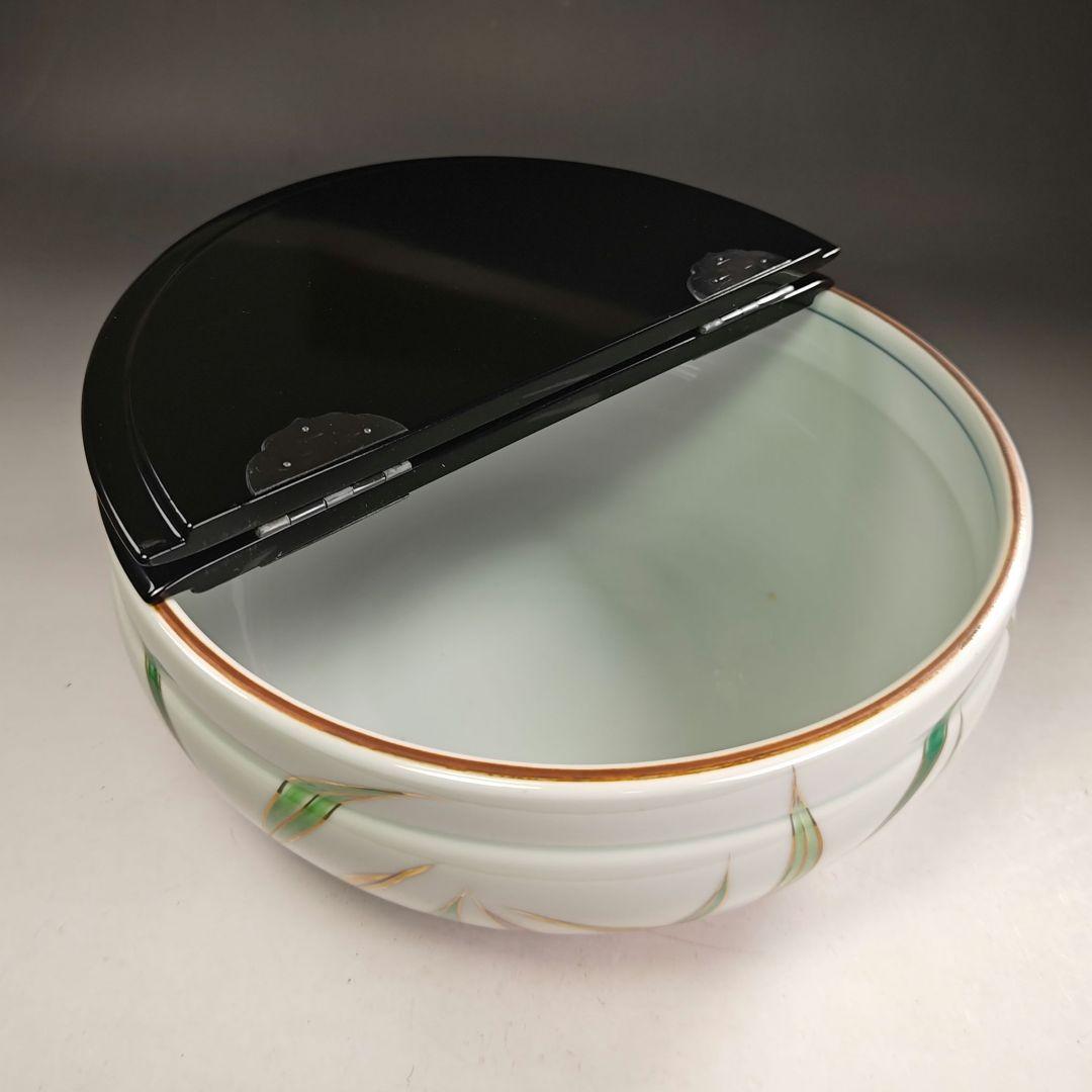 ウ245 水指『洞華造』『色絵芦　平水指　共箱』茶道具　塗蓋