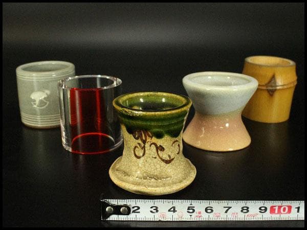 茶道具 蓋置 織部 ガラス 竹 他 五個 まとめて(A338)