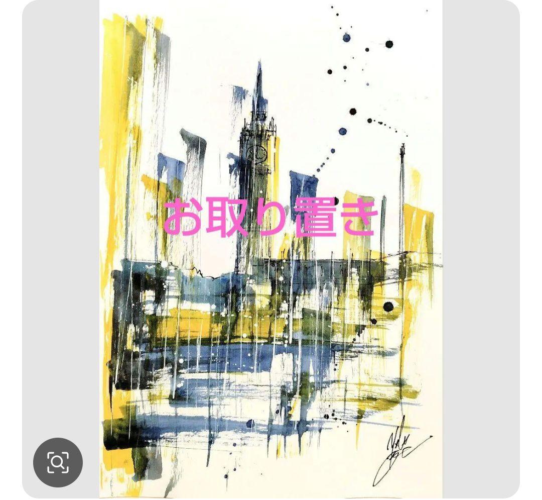 原画#3795 海　黒猫　ニース　フランス　ヨーロッパ　水彩画　ドローイング　鳥