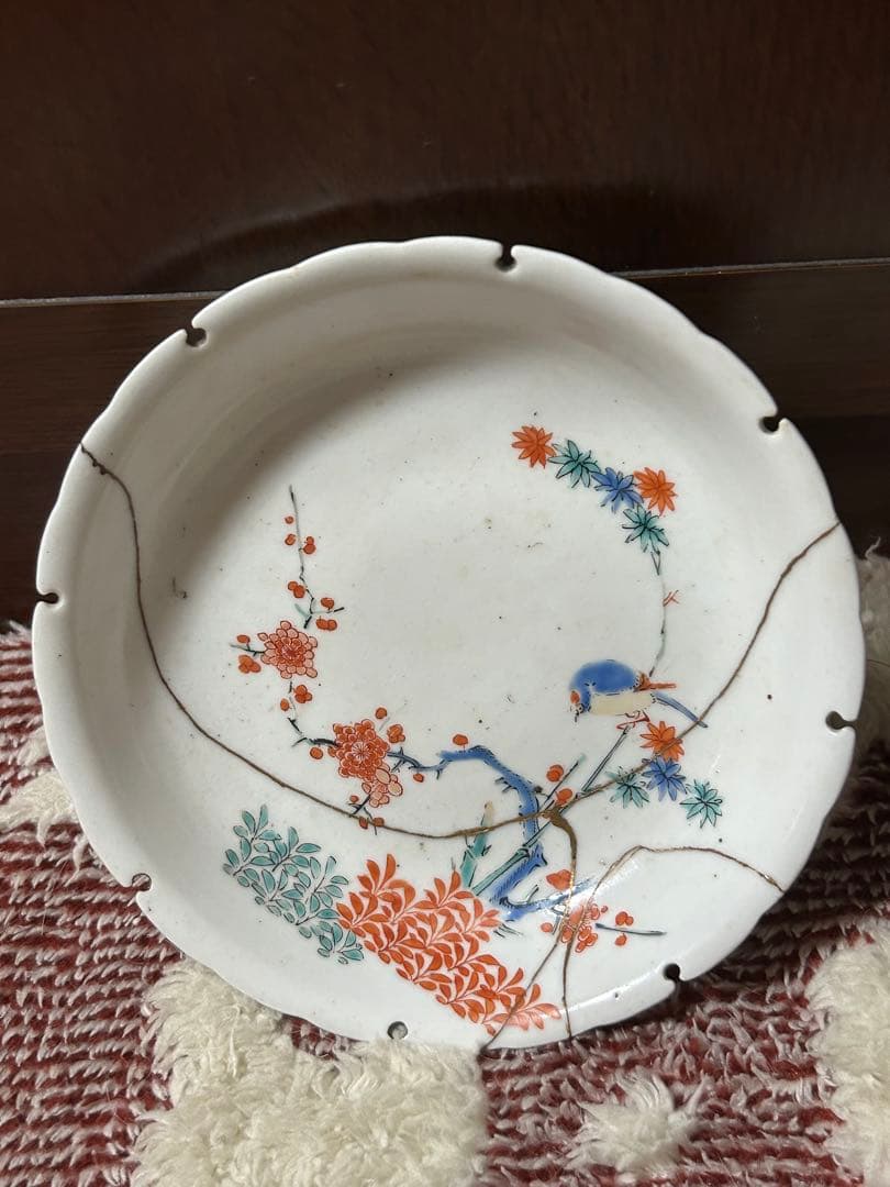 古伊万里　柿右衛門様式　皿　金継ぎあり