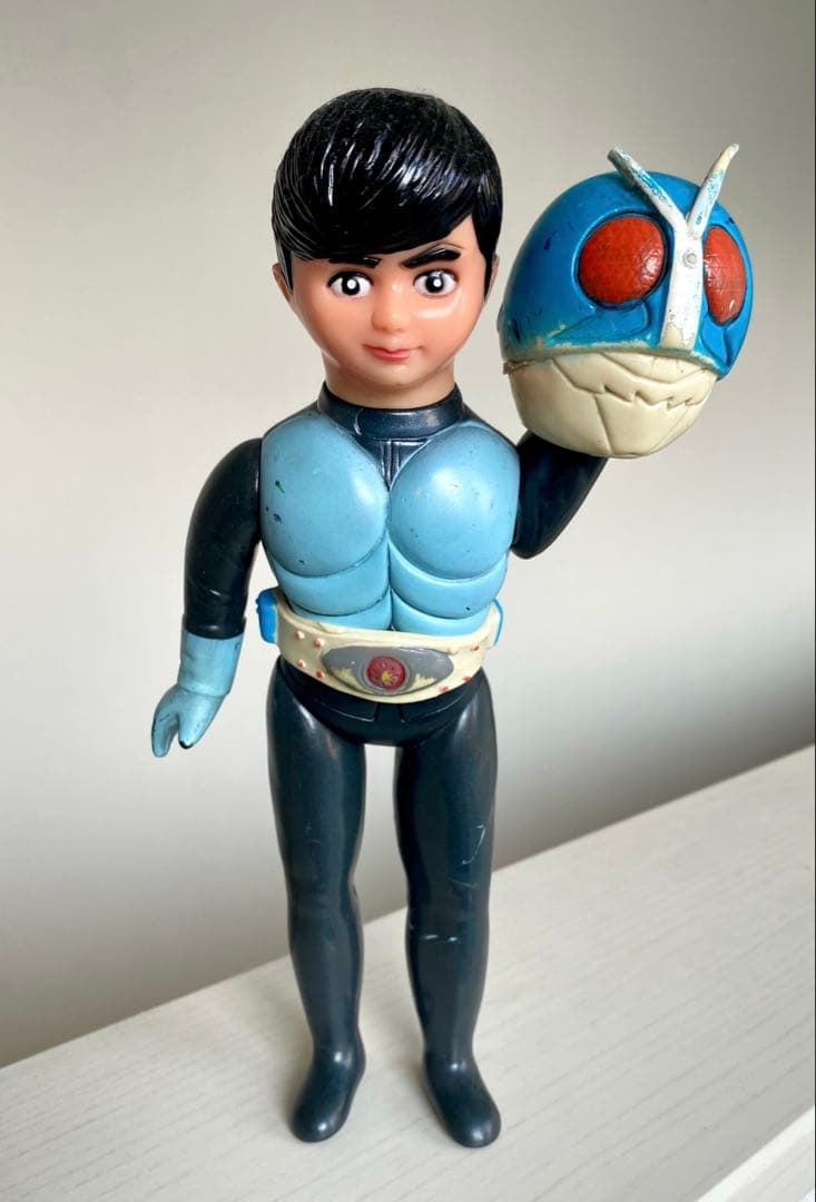 せ*ゃ様 当時物 ソフビ 旧バンダイ 仮面ライダー 水色マスク 面取れ