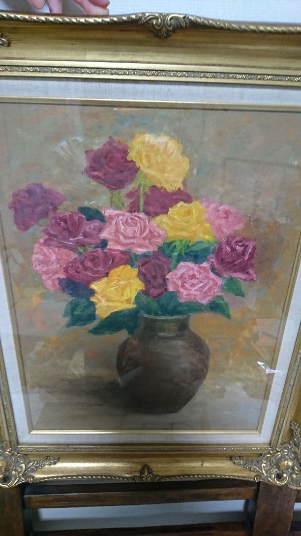 【送料込み】絵画 油絵 額縁付き 薔薇 クリスマスプレゼント