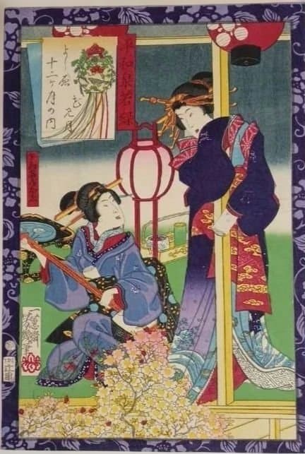 浮世絵版画、よし原十二月の内花見月落合芳幾画、明治2年（1869)出版