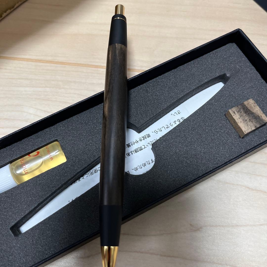 【新品・未使用】野原工芸 ボールペン 黒柿 スリム ゴールド