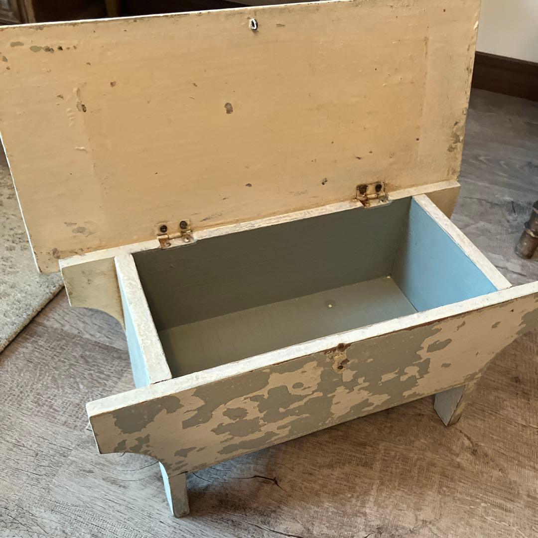 木製 蓋付き収納ボックス 薄い青色