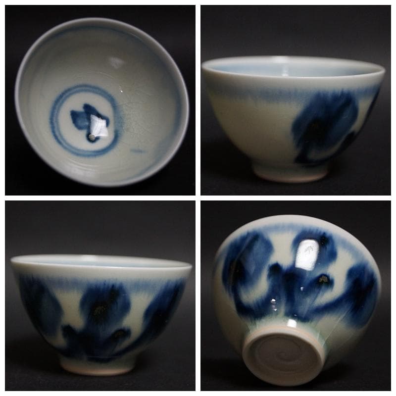 煎茶道具 古染付『鳥花図』煎茶碗五客セット/ 煎茶道具☆時代物☆4D0302