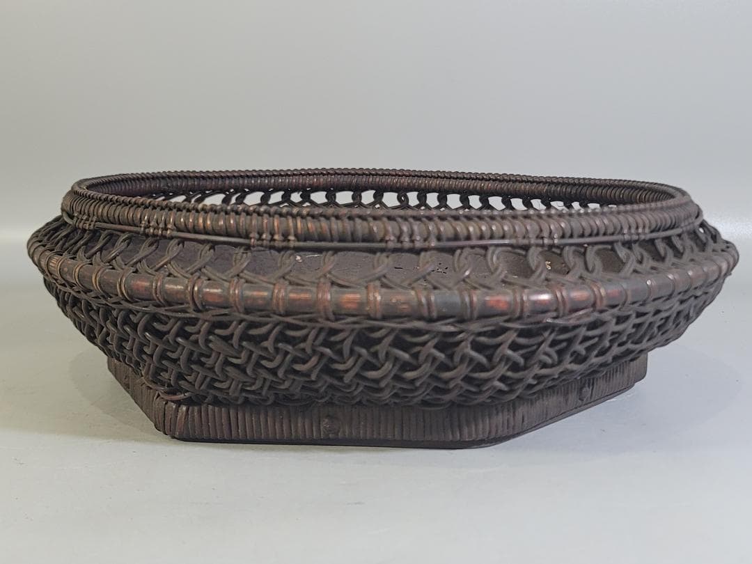 茶道具 竹網籠 炭斗 時代物 DT533