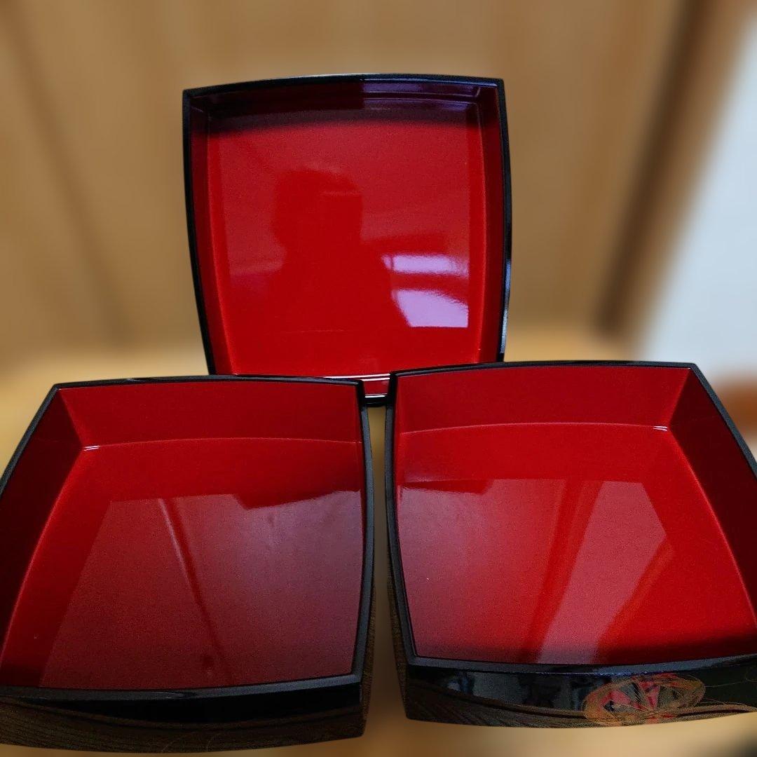 北市漆器 三段重箱　彩色てまり　 未使用